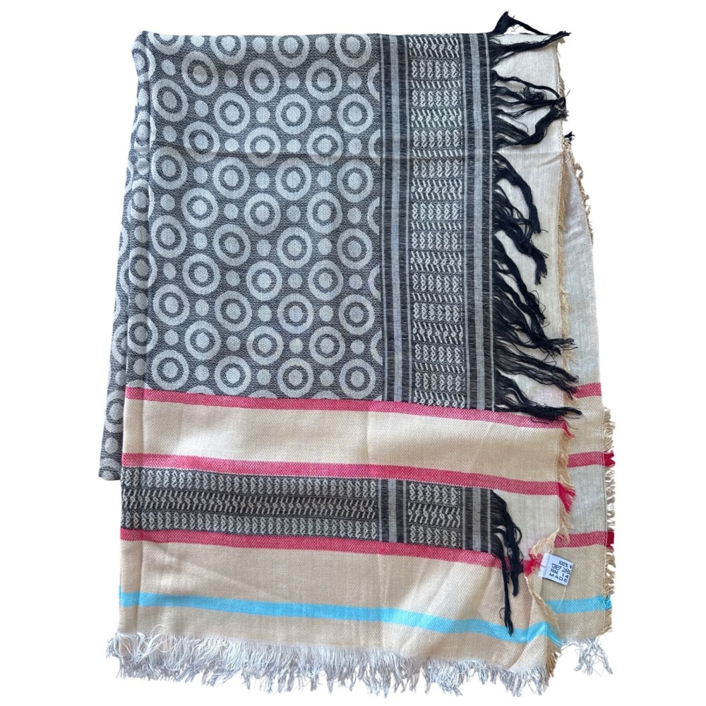 Geometric Striped Scarf Women OS Black Beige Pink Blue Boho Bohemian New